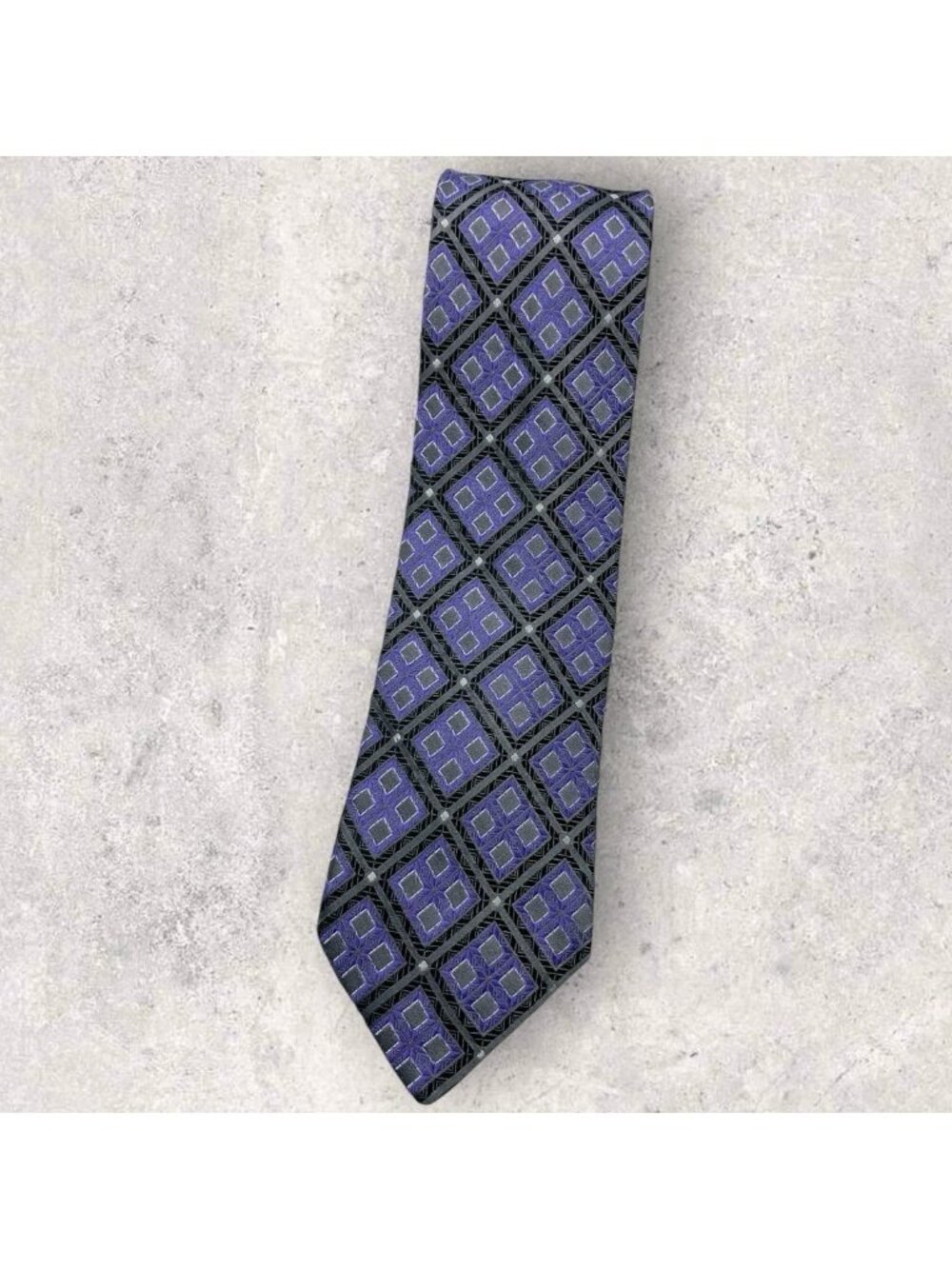 ROBERT TALBOTT Silk Tie USA XL Purple Gray Black Geometric W:3.8" EUC
